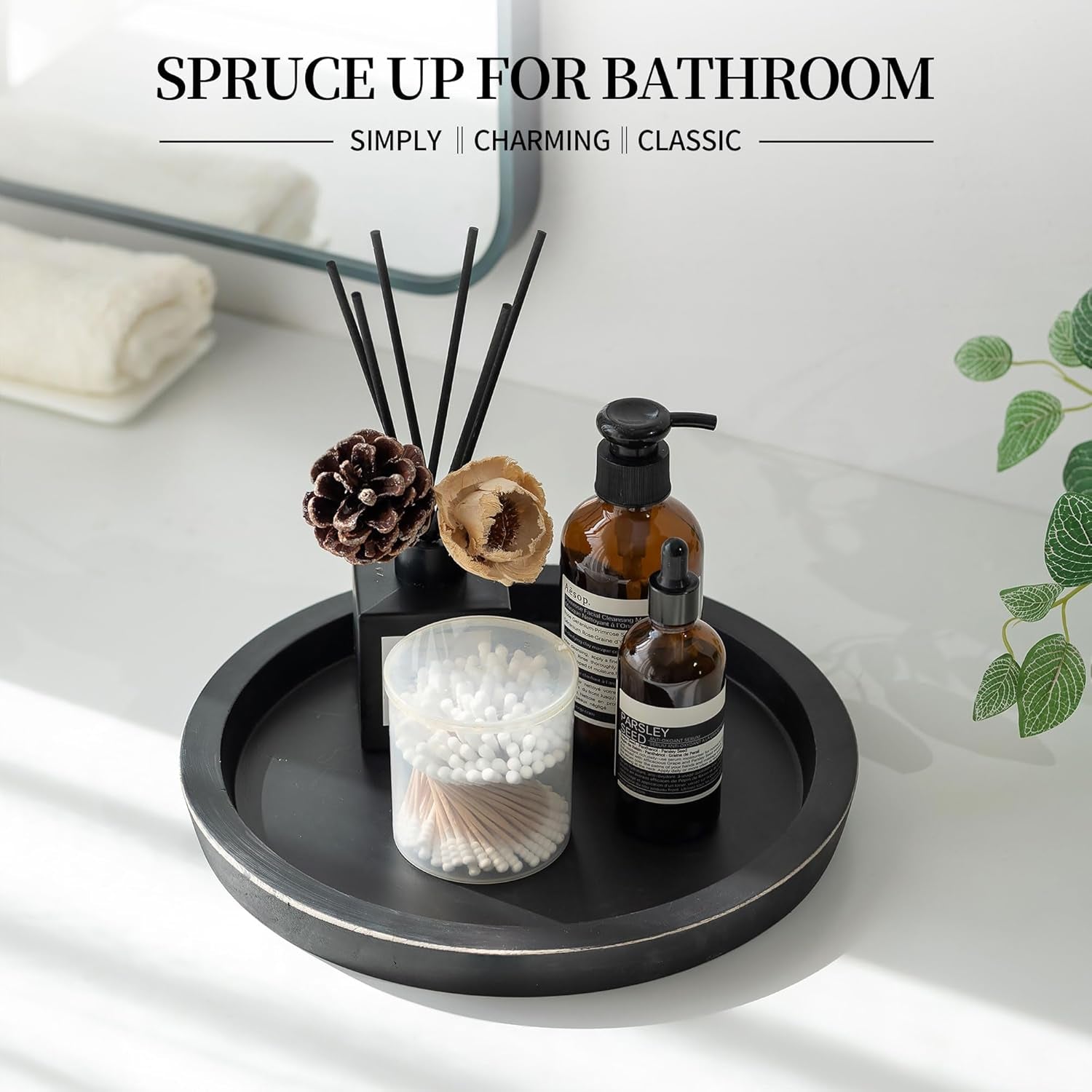 Black round Decorative Coffee Tray Wooden Trays for Coffee Table Centerpieces Di