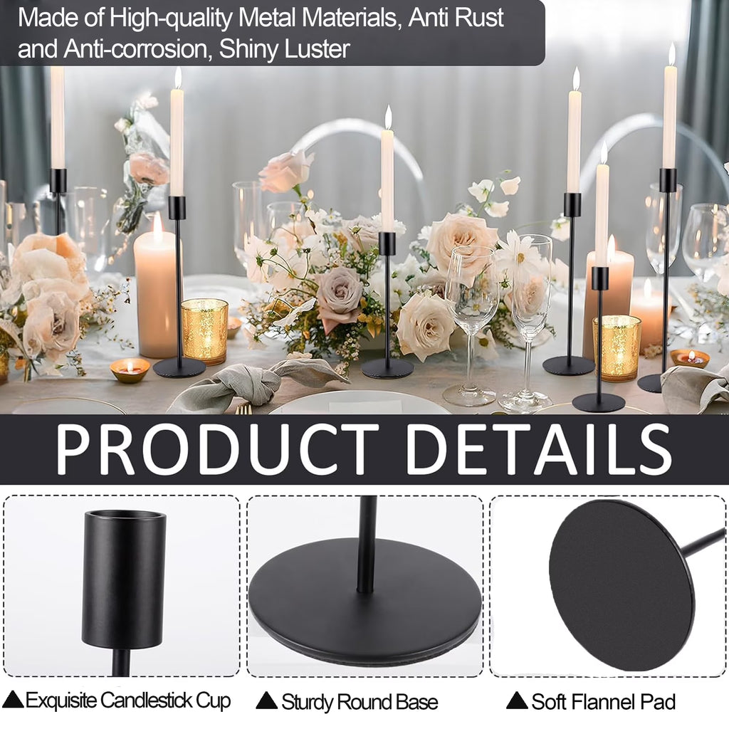 Matte Black Taper Candle Holders, 6 Pack Metal Candlestick Holders for Wedding, Dinning, Party