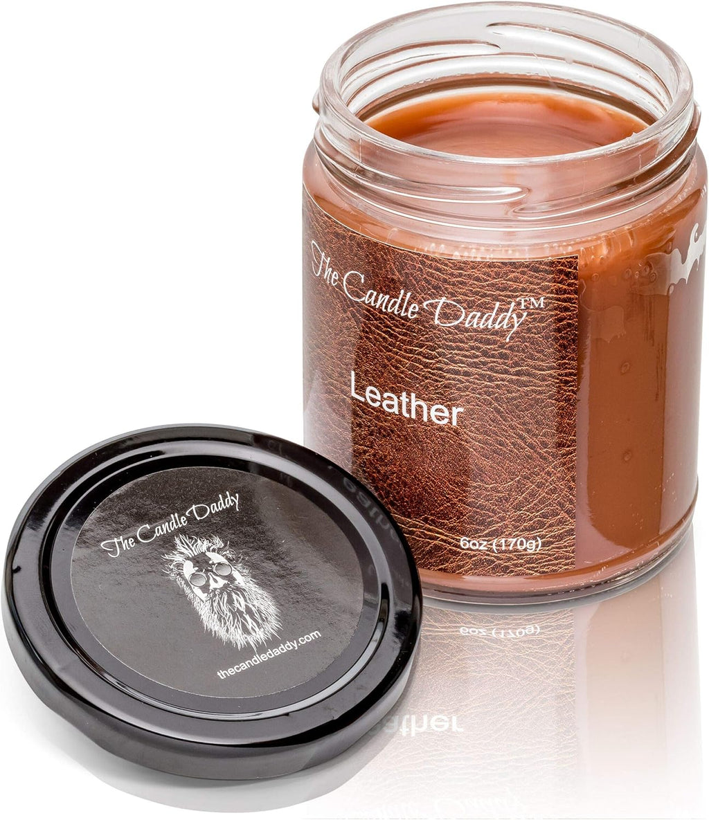 Leather Candle- 6 Oz Jar Candle - up to 40 Hour Burn Time
