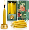 20 Minute Beeswax Meditation Candles – Set of 20 Mini Taper Candles with Brass Candle Holders, Dripless & Smokeless – Ritual, Yoga & Mindfulness Gift –