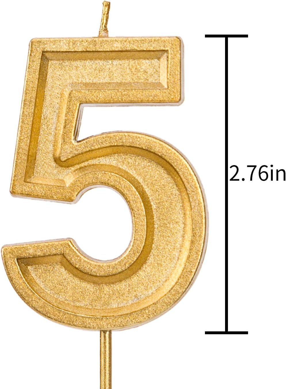 2.76 Inches Large Birthday Candles Gold Glitter Birthday Cake Candles Number Candles Cake Topper Decoration for Wedding Party Kids Adults (5)