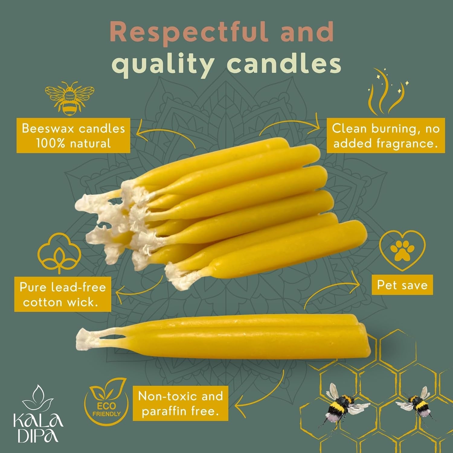 20 Minute Beeswax Meditation Candles – Set of 20 Mini Taper Candles with Brass Candle Holders, Dripless & Smokeless – Ritual, Yoga & Mindfulness Gift –