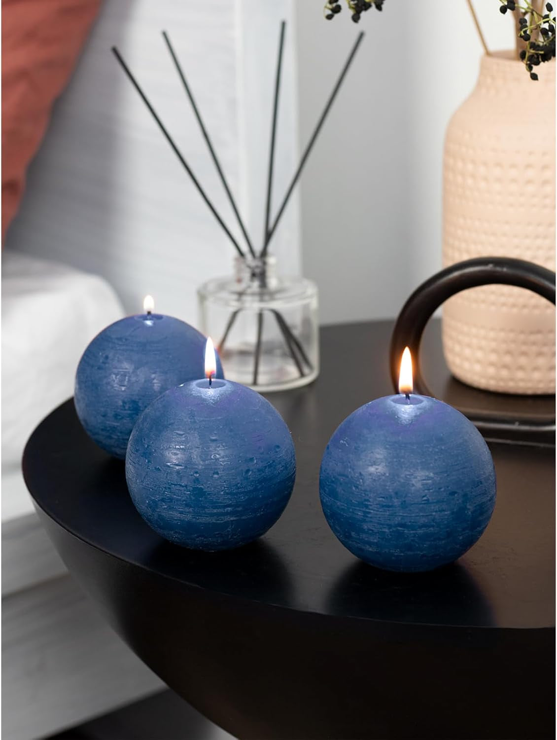 Set of 3 round Candles Ball 3 Inch - Royal Blue Spheres - Perfect as Wedding Decor and as Spheres for Home Decor - Long Burning Unscented Smokeless Dripless Navy Blue Candles