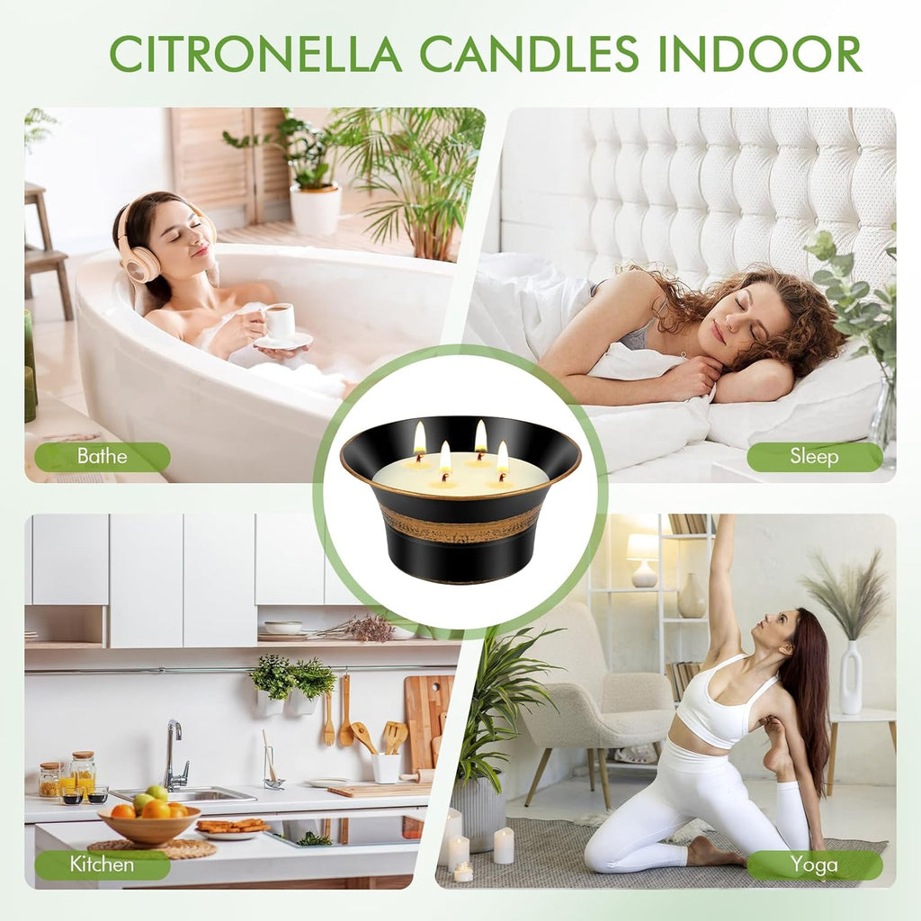 Citronella Candles Outdoor, 4 Wick Large Citronella Candle, 90 Hours Long Lasting Burn, 18 OZ Natural Soy Wax Candles for Patio, Backyard, Camping, Deck, Balcony, Garden, Indoor and Summer Parties