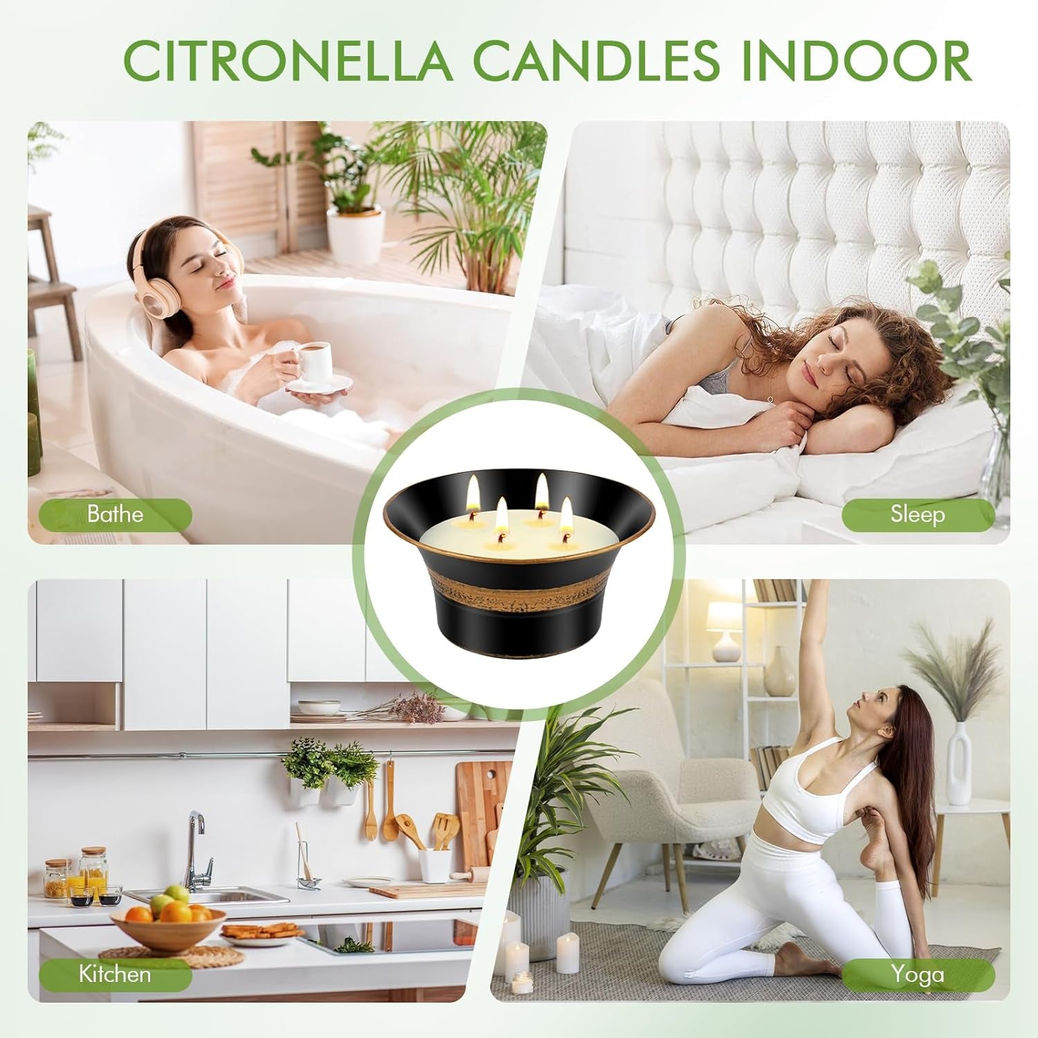 Citronella Candles Outdoor, 4 Wick Large Citronella Candle, 90 Hours Long Lasting Burn, 18 OZ Natural Soy Wax Candles for Patio, Backyard, Camping, Deck, Balcony, Garden, Indoor and Summer Parties