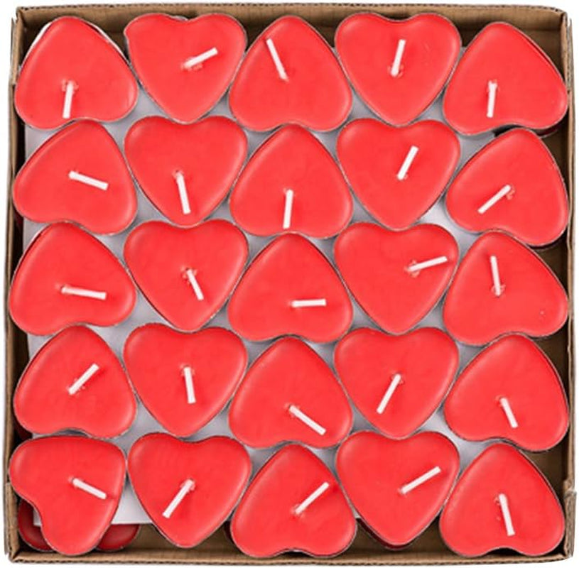 50 Pack Heart Shaped Unscented Tea Lights Candles – Smokeless Tealight Candles - Decorations for Wedding, Party, Votives, Oil Burners and Christma (Red)