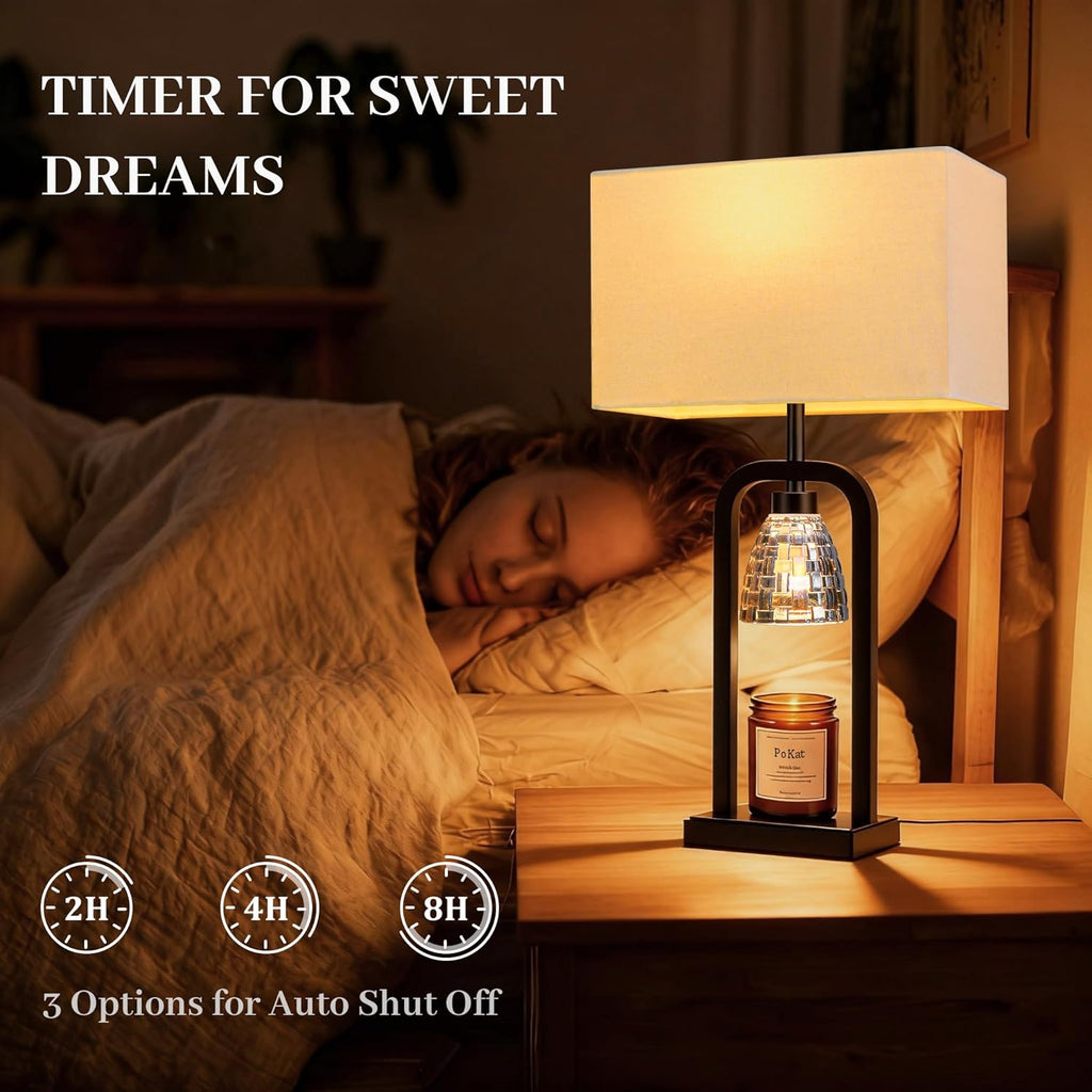 Electric Candle Warmer Lamps Gold, Lamp Candle Warmers with Timer Dimmer, Wax Light Warming Table Lamps Set of 2 for Jar Candles, Modern Bedside Lamp for Home Decor Living Room, Bulb Included