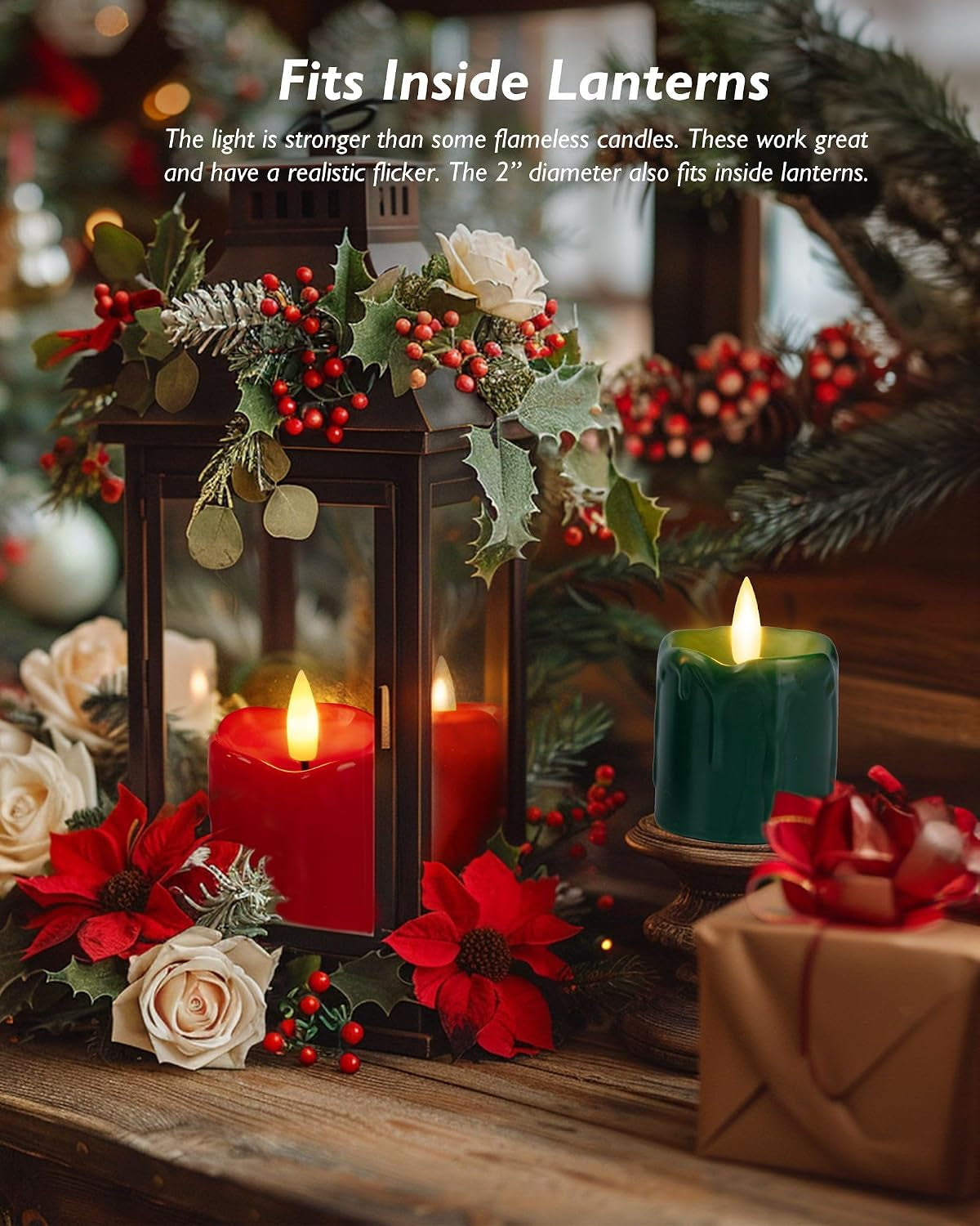 2" X 2" Green & Red Timer Flickering Flameless Candles, 400+ Hour Battery Operated Votive Candles, 6Pack 3D Wick Electric Fake Candles for Party, Christmas, Halloween and Festival Celebration