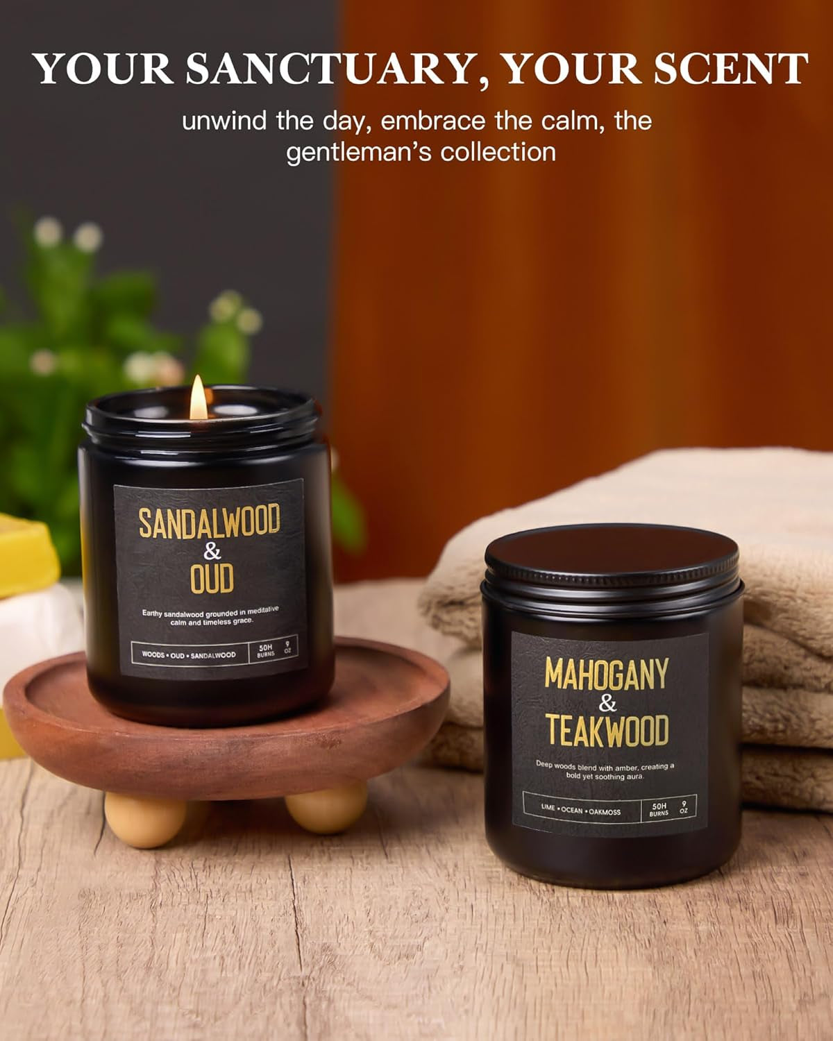 Men'S Candle Gift Set, 4 Pack Crackling Wood Wick Soy Scented Candles, 36Oz Masculine Aromatherapy Candles for Home, up to 200H Burn Time, Thoughtful Gift for Fathers, Husbands and Men