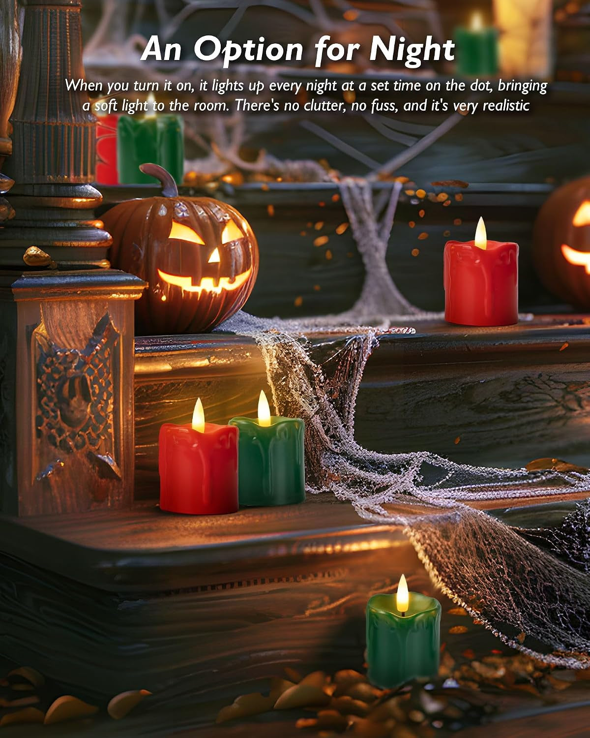 2" X 2" Green & Red Timer Flickering Flameless Candles, 400+ Hour Battery Operated Votive Candles, 6Pack 3D Wick Electric Fake Candles for Party, Christmas, Halloween and Festival Celebration