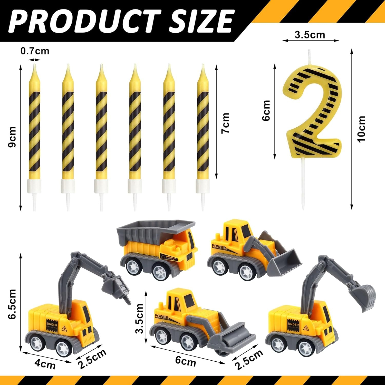 Number 2 Construction Birthday Candles, 12 Pcs Construction Cake Toppers Set, Digger Cake Topper for Birthday Anniversary Party Cake Decorations