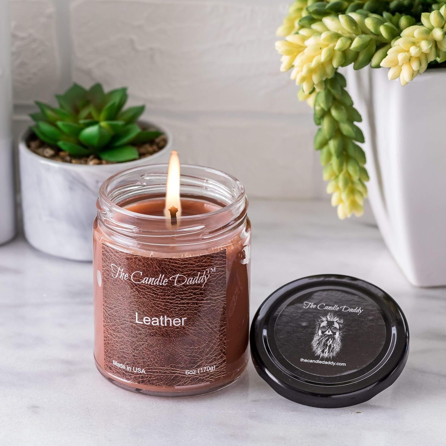 Leather Candle- 6 Oz Jar Candle - up to 40 Hour Burn Time