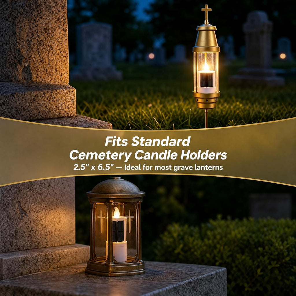 Solar Candles for Cemetery, 2.5"X6.5" Dusk to Dawn Memorial Grave Candle, Outdoor Waterproof Eternal Flame for Gravesite, Permanent Replacement for Traditional 7-Day Burning Candle (Set of 4)