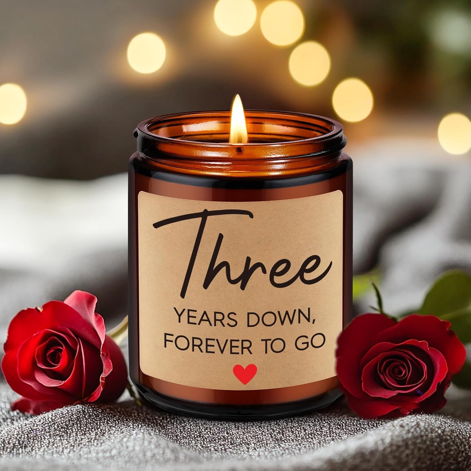 3 Year Anniversary Candle Gifts for Him Her Wife Boyfriend GF Husband - Leather 3Rd Anniversary Couple Gifts Ideas - 3Rd Year Wedding Anniv. Presents for Couples, Happy Third Anniv.