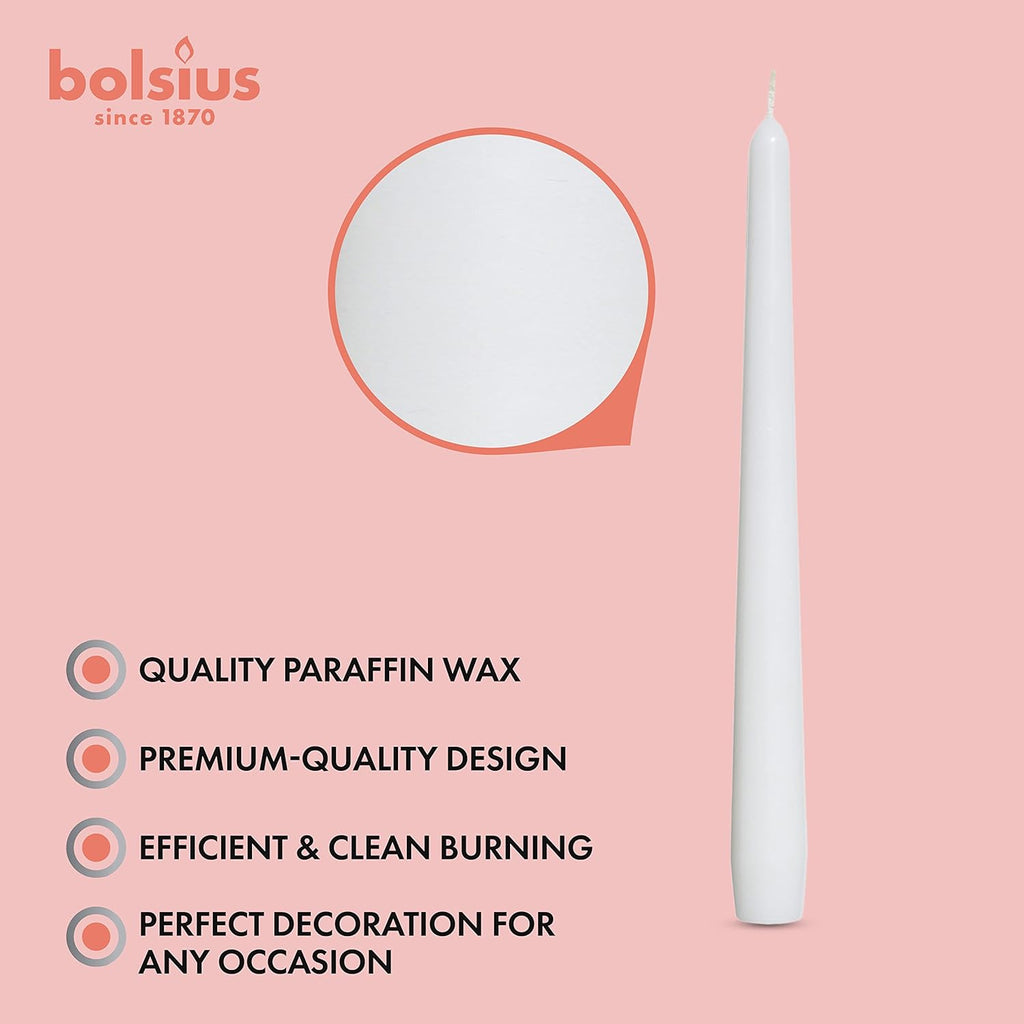 Unscented 10 Inch Dinner Candles, 10 Pack - 8 Hour European Quality Smokeless Dripless Taper Candles for Home Décor