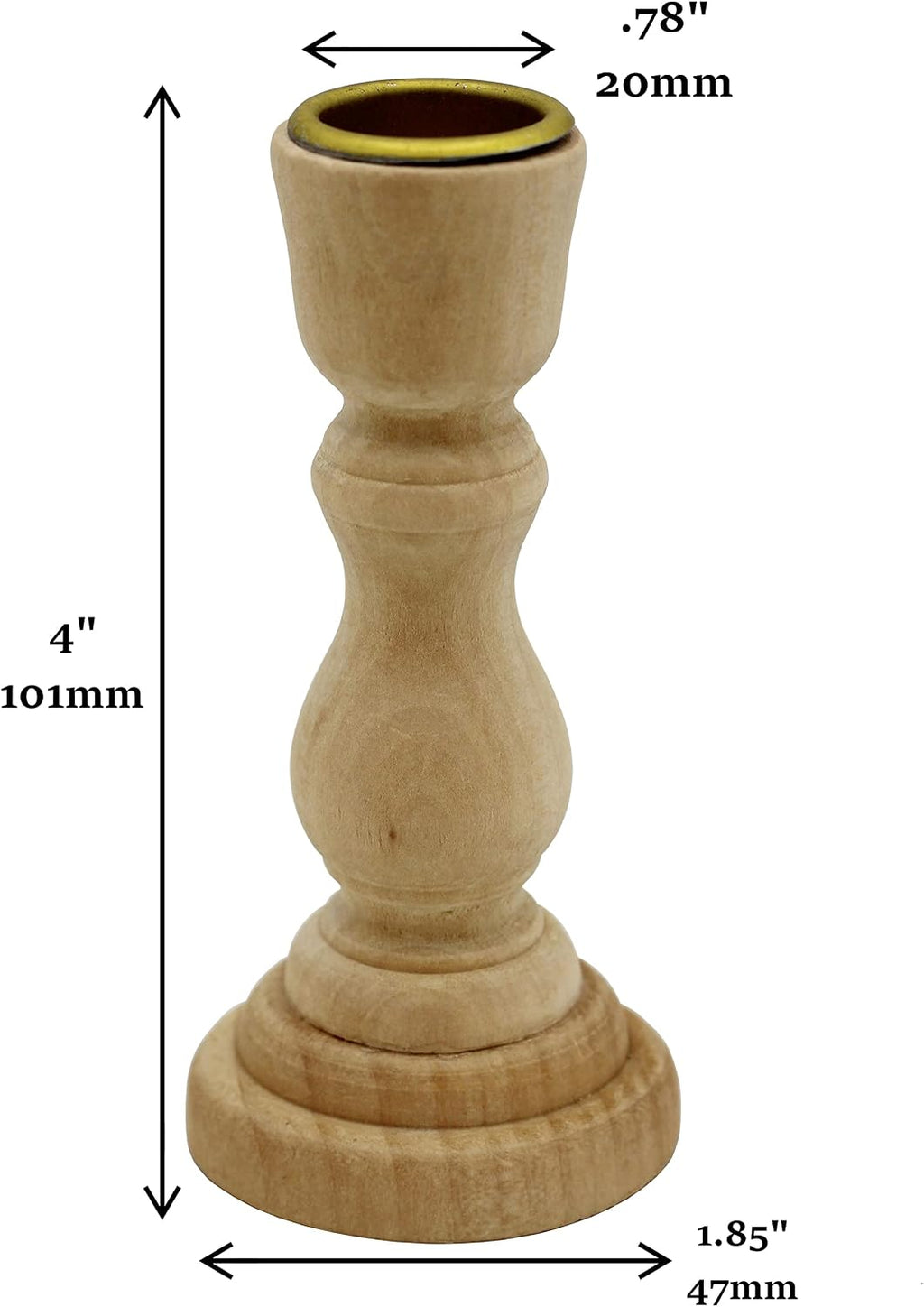 4 Inch Tall Unfinished Wooden Candlesticks with Metal Candle Holder Cup Center - Wholesale Pack of 6