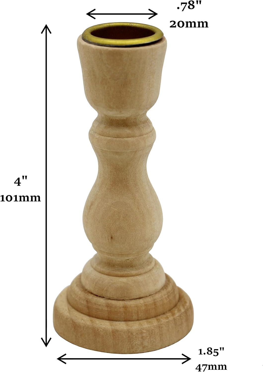 4 Inch Tall Unfinished Wooden Candlesticks with Metal Candle Holder Cup Center - Wholesale Pack of 6