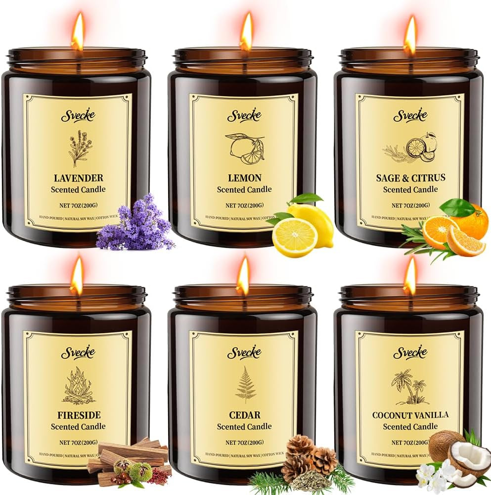 6 Pack 42Oz Scented Candles, Soy Wax Candles for Home, Aromatherapy Candle Gift Set for Women Men, Long Lasting Jar Candles, Ideal for Birthdays Holidays