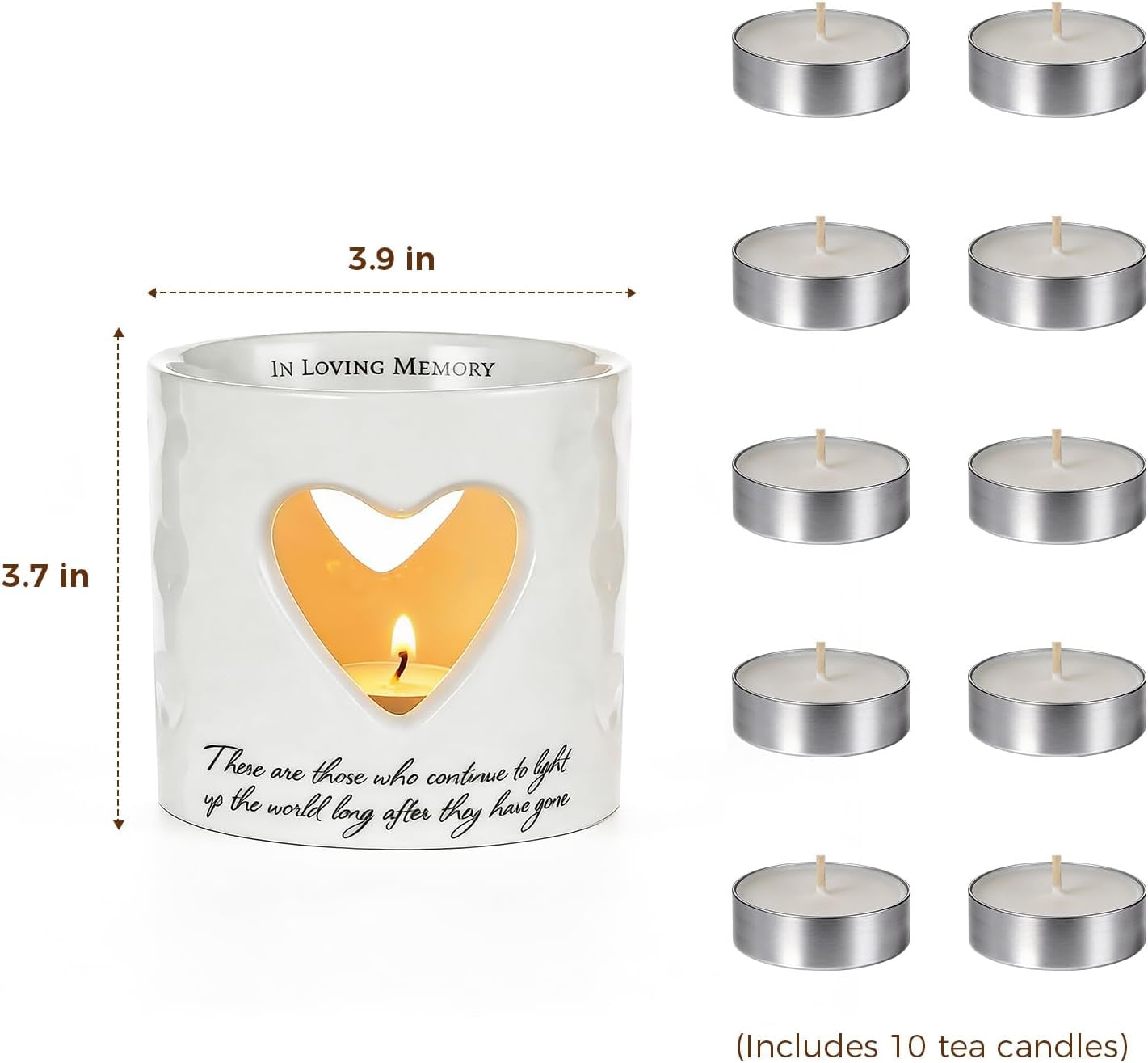 Sympathy Memorial Gifts for Loss of Mom, Dad, or Husband -Ceramic Bereavement Votive Candle Holders Gifts Grief Condolences Gift Funeral Favor in Memory of Loved One (With 10 Tealight Candles)