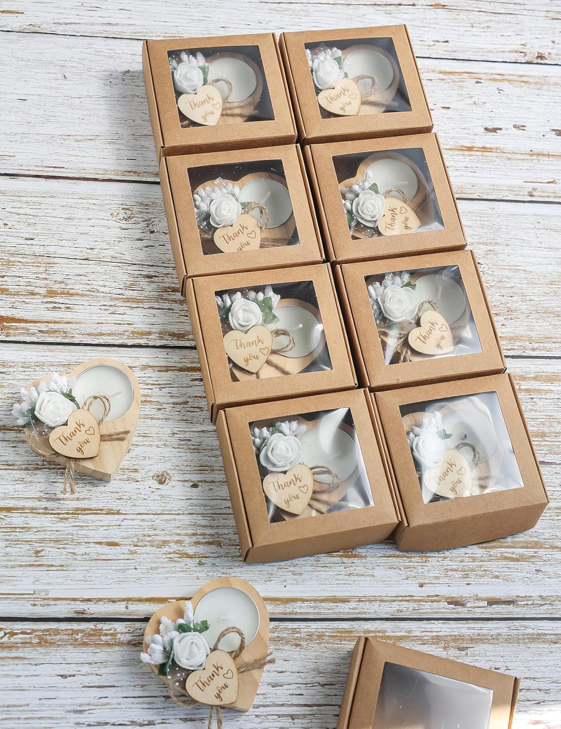 50 Pcs Wooden Tealight Set with Heart Candle Holder for Wedding Favors for Guests, Christmas Party Favors, Birthday Party Favors, Return Favors, Bridal Shower Favors.(50 Pieces)