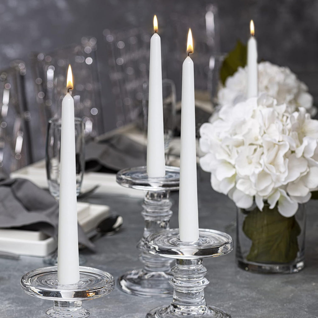 Unscented 10 Inch Dinner Candles, 10 Pack - 8 Hour European Quality Smokeless Dripless Taper Candles for Home Décor
