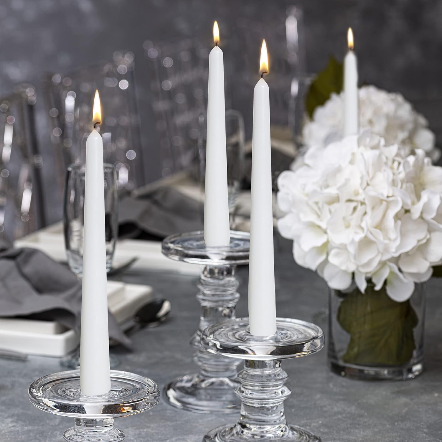 Unscented 10 Inch Dinner Candles, 10 Pack - 8 Hour European Quality Smokeless Dripless Taper Candles for Home Décor