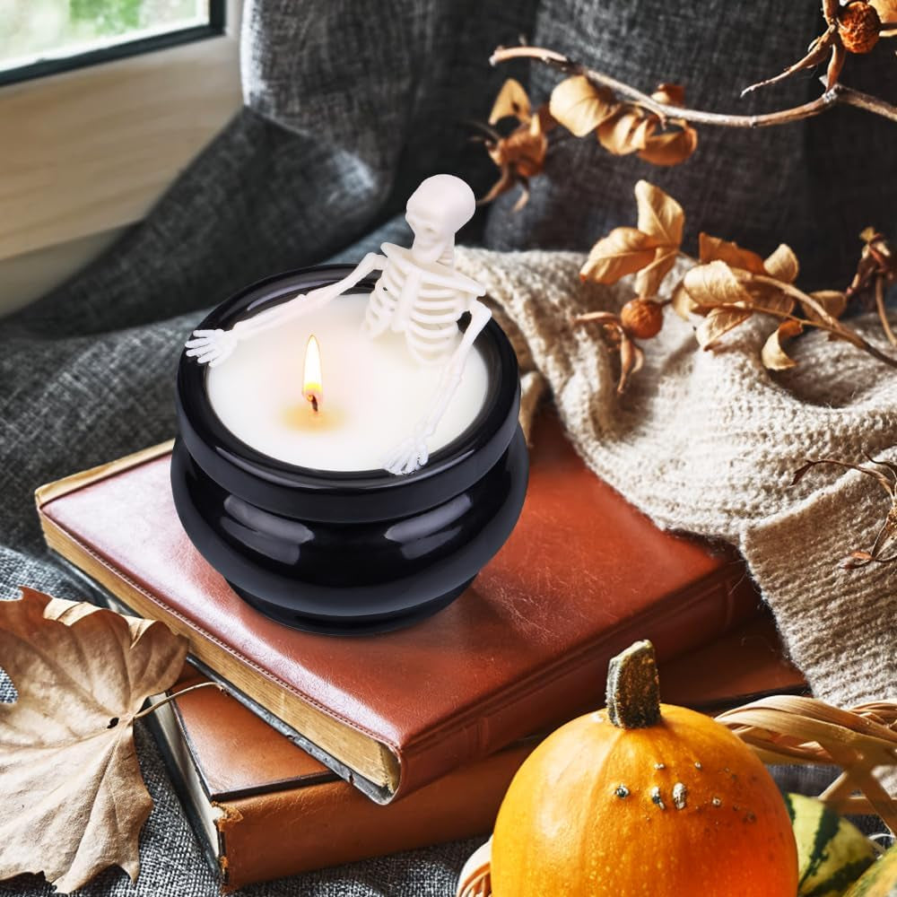 Skeleton Candle Halloween Decorations Indoor, Gothic Vintage Fall Home Decor for Farmhouse Room Apartment Table Desk, Gag Birthday White Elephant Gifts Witchy Gifts for Women Men Friends