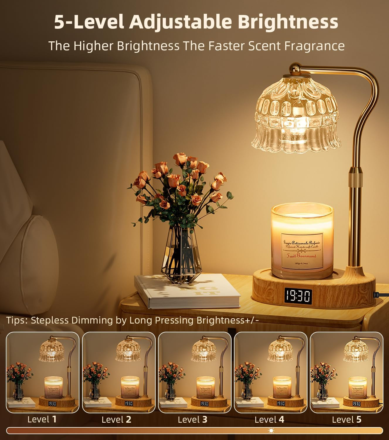 Candle Warmer Lamp with Timer | Adjustable Height & Dimmable | Base Control with GU10 Heating Bulb | Stylish Flameless Wax Melter for Large Jar Candles | Ideal Gift for Home Room Decor