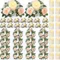 16 Set Rose Candle Rings Wreaths 3 Inch Center with Flameless LED Candles Artificial Rose Light Garland Fake Electric Votive Tealights Bulk Funeral Wedding Table Centerpieces Decor(Champagne)