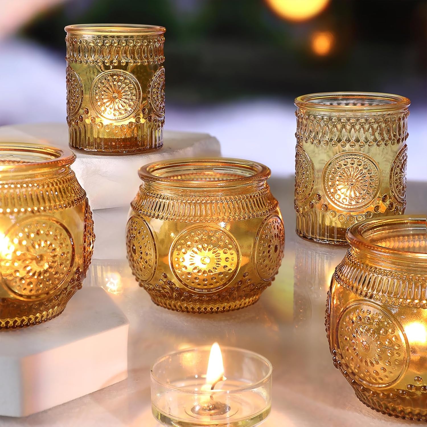 36 Pcs Amber Candle Holders - Vintage Candle Holder for Rustic/Boho Wedding Table Centerpieces, Bridal Shower, Baby Shower Decoration