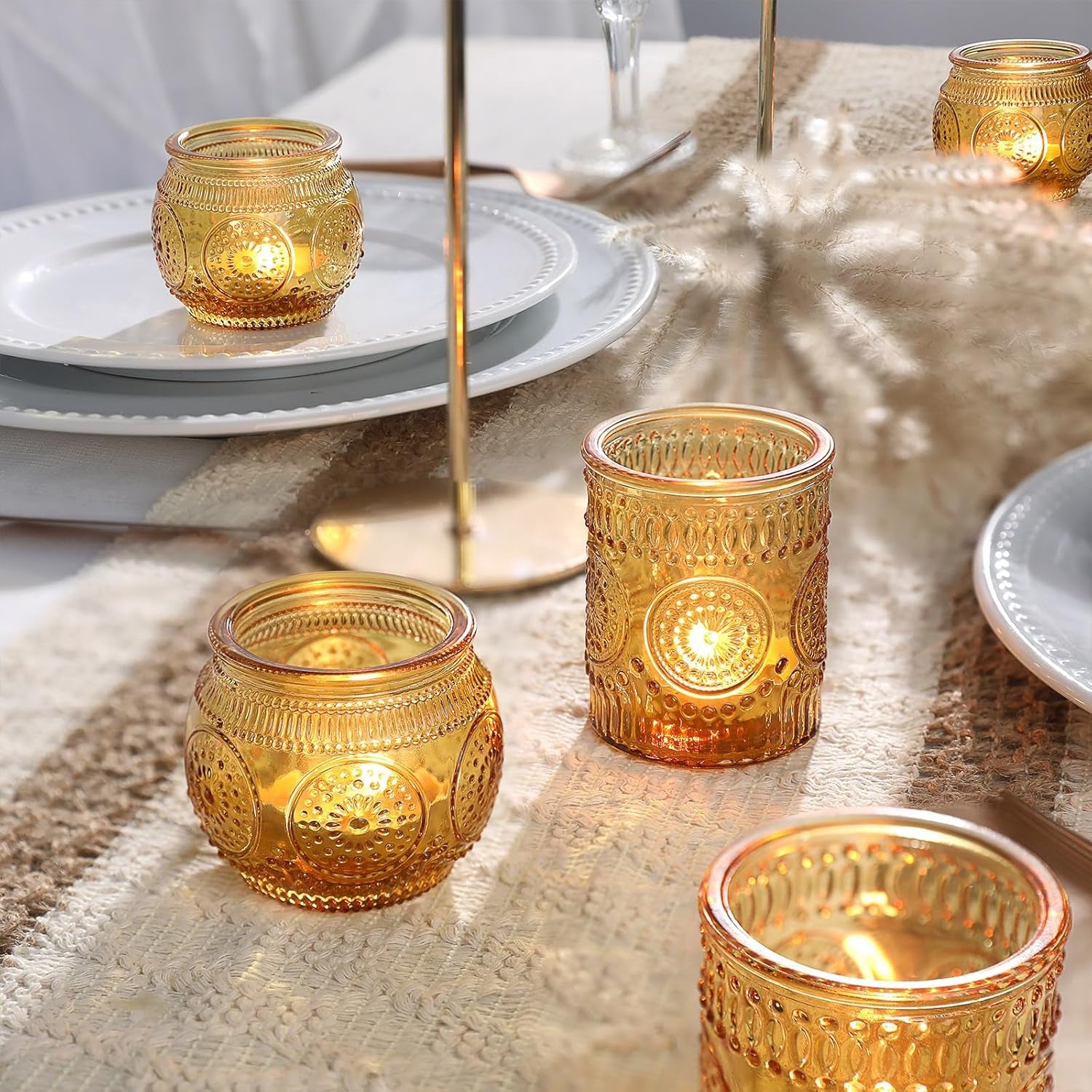 36 Pcs Amber Candle Holders - Vintage Candle Holder for Rustic/Boho Wedding Table Centerpieces, Bridal Shower, Baby Shower Decoration