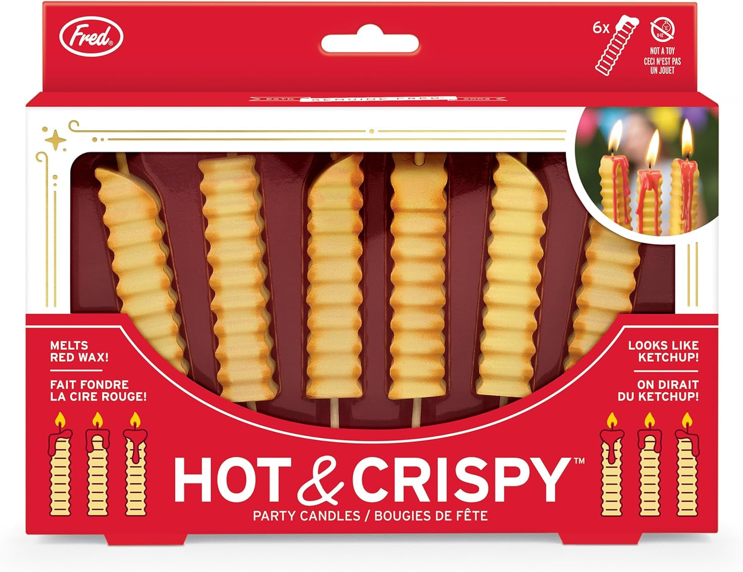 HOT and Crispy French Fry Party Candles, Set of 6, Ketchup Drip Melting Effect, Fun Birthday Cake Toppers and Food-Themed Celebration Decor