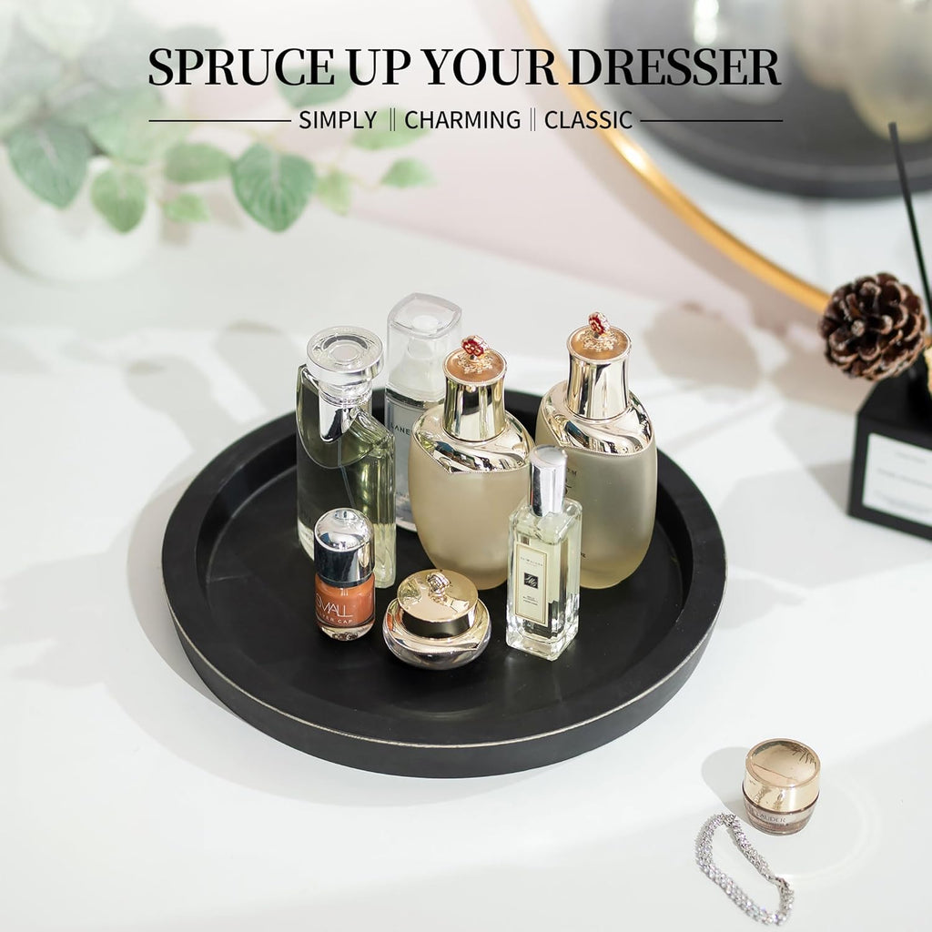 Black round Decorative Coffee Tray Wooden Trays for Coffee Table Centerpieces Di