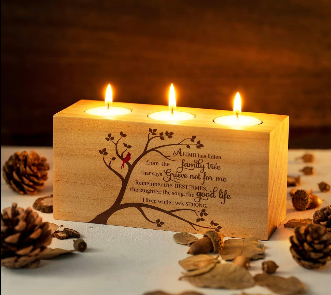 Sympathy Gifts for Loss of Loved One – Memorial Bereavement Gifts Candle Holders – Handcrafted Wooden Keepsake with Poem I Condolence Gift, Bereavement Gifts for Loss of Mother, Father (A Limb)