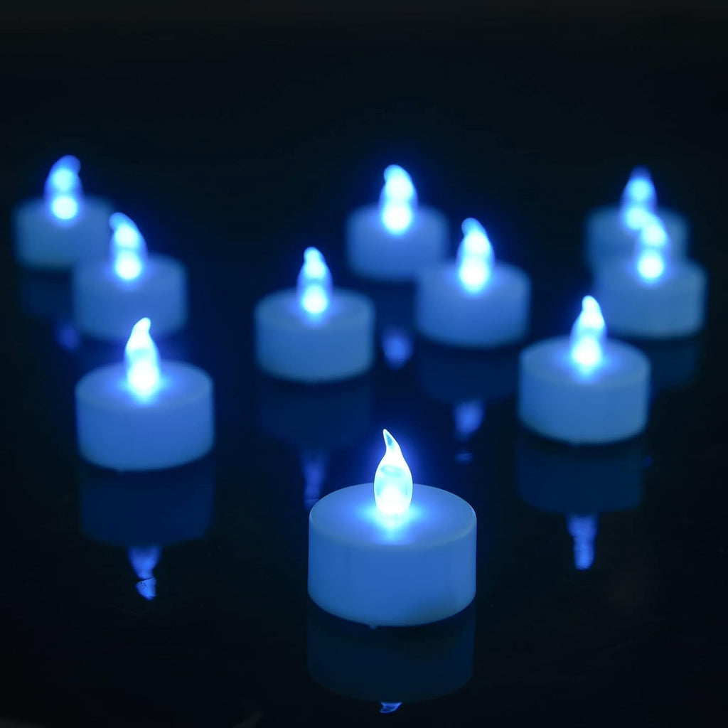 LED Tea Lights Candles- 12PACK Blue Flameless Candles Realistic and Bright Flickering Long Lasting 200Hours for Holiday Celebration,Party, Home Decoration,Battery Operated
