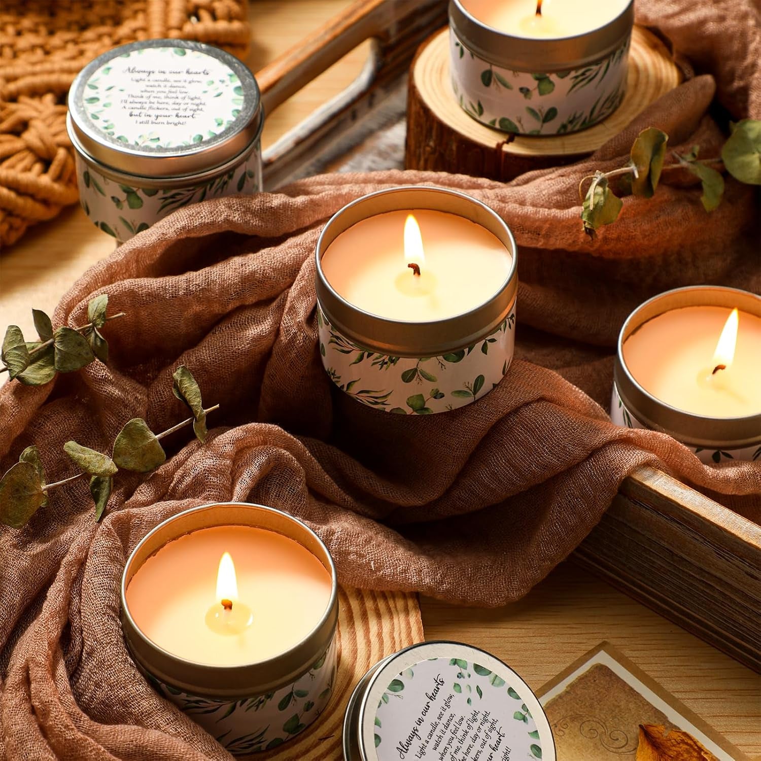 24 Pcs Celebration of Life Decorations Funeral Memorial Candles Funeral Keepsakes Favors for Guests Sympathy Candle for Loss of Loved One Bereavement Gifts(White,Greenery)
