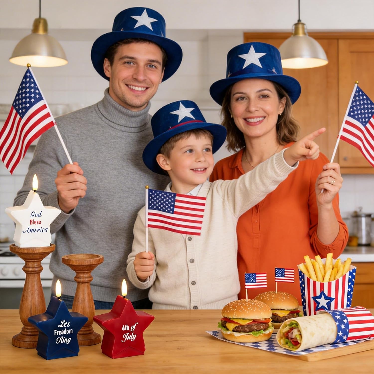 4Th of July Star Shaped Flameless Candles with Remote and Timer, Real Wax Red White and Blue LED Candles, 250Th Anniversary Patriotic Battery Operated Fourth of July Decor Set