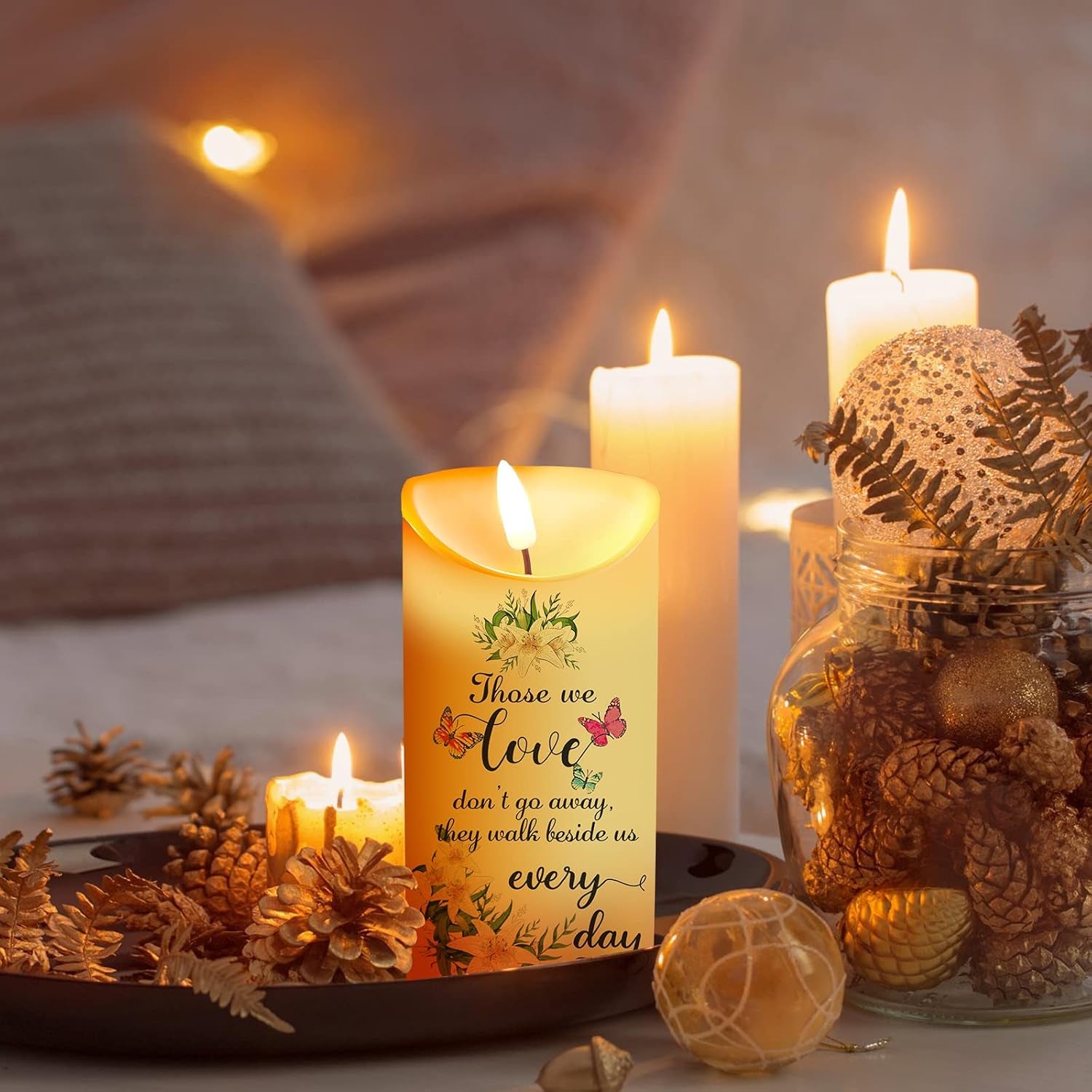 Memorial Candles Sympathy Gifts LED Flameless Cardinal Bereavement Candles for Loss of Loved One Sympathy Cardinal Gifts Battery Candle for Prayers(Elegant Style)
