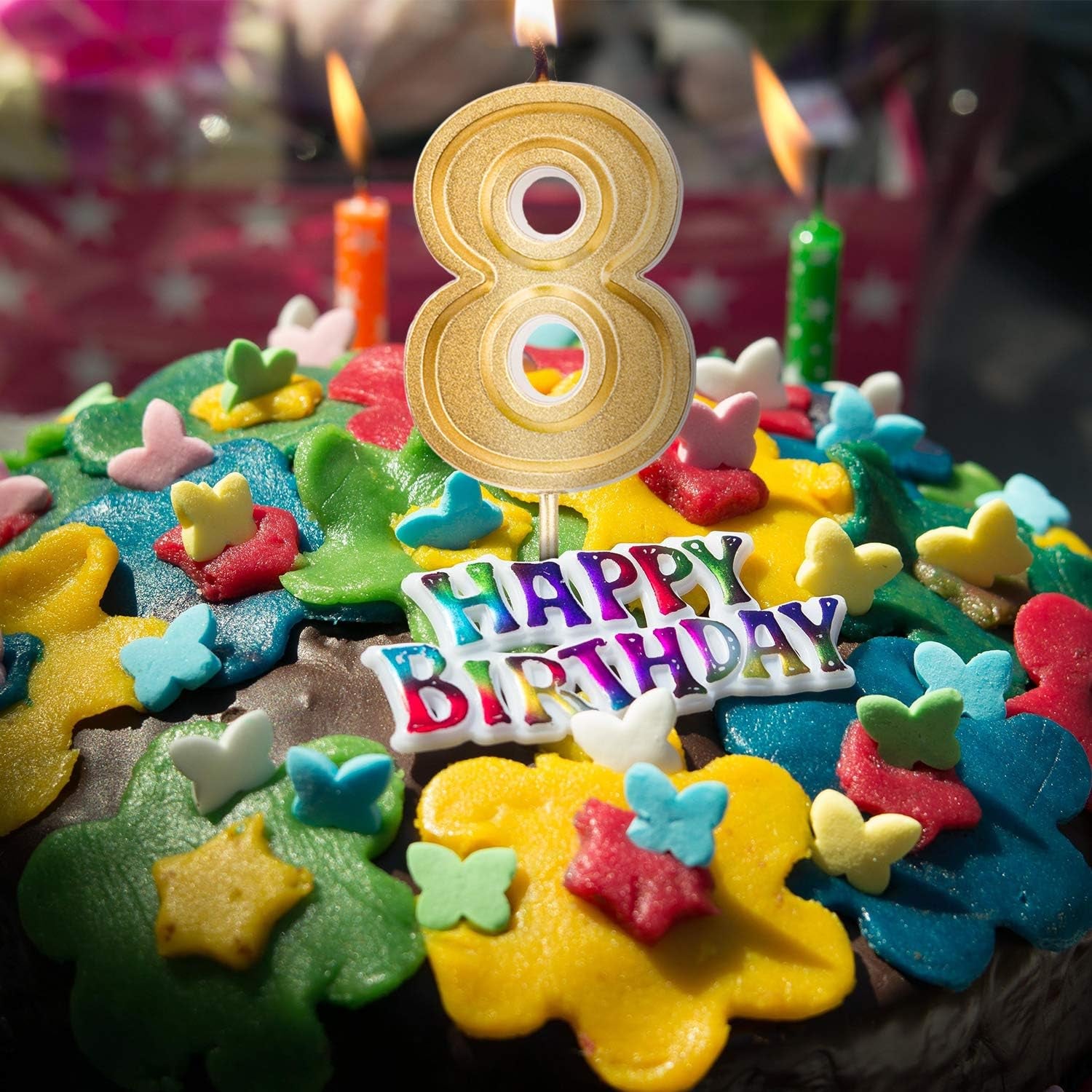 2.76 Inches Large Birthday Candles Gold Glitter Birthday Cake Candles Number Candles Cake Topper Decoration for Wedding Party Kids Adults (5)