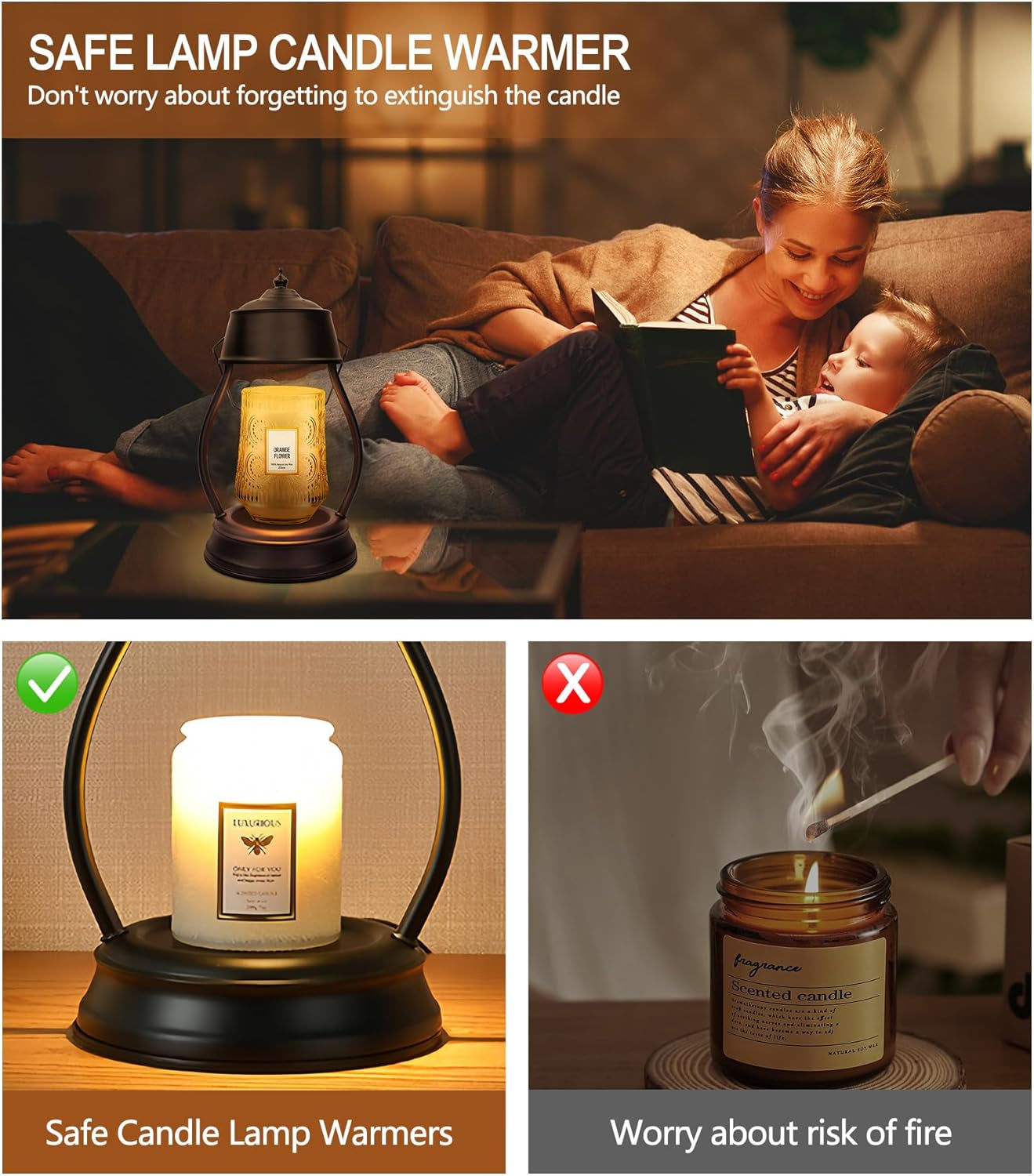 Candle Warmer Lamp, Dimmable Candle Warmer Lantern with Timer, Mothers Day Gifts for Women Mom, Office Home Decor, House Warming Gifts, Black Large Lantern Candle Lamp for New Home Bedroom Decor