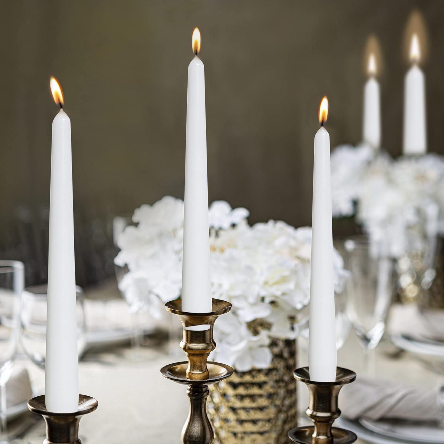 Unscented 10 Inch Dinner Candles, 10 Pack - 8 Hour European Quality Smokeless Dripless Taper Candles for Home Décor