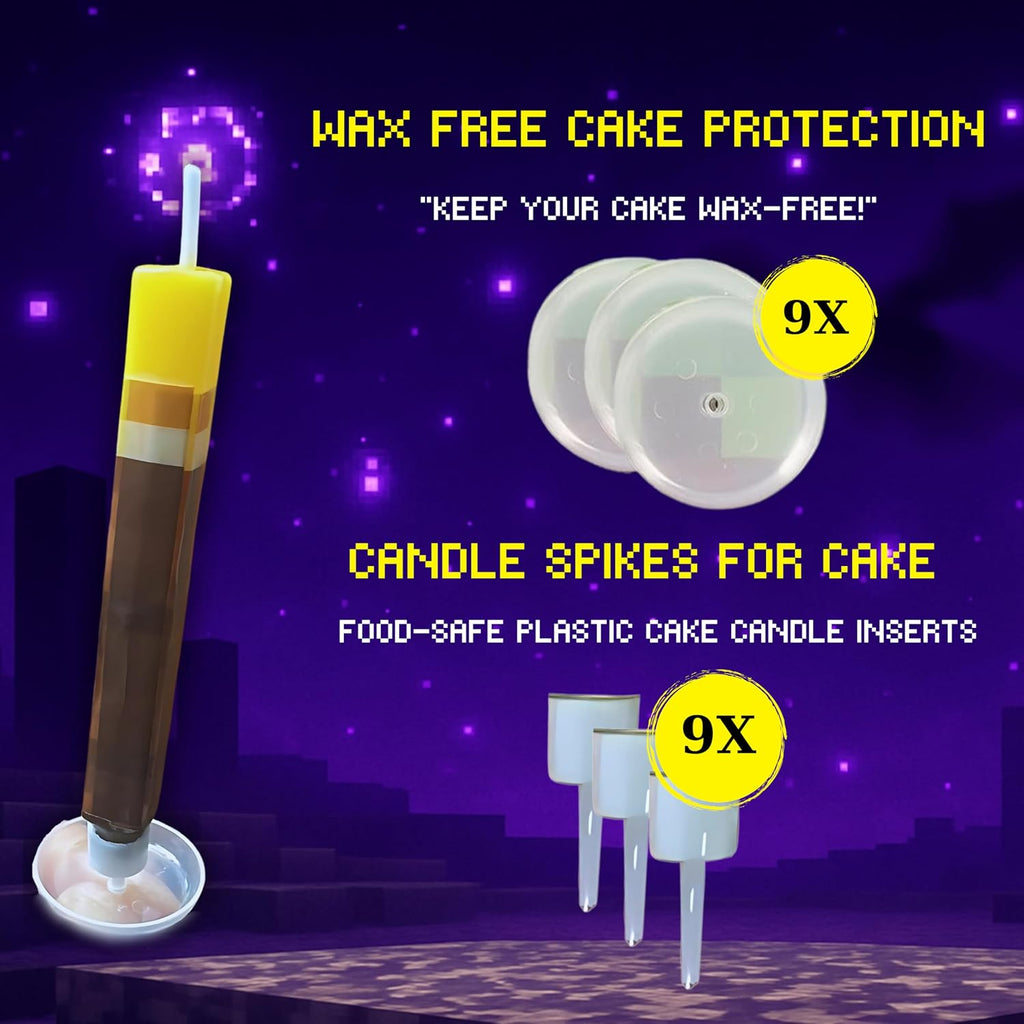 Gamer Birthday Cake Torch Candles | Video Game Happy Birthday Party Decorations for Kids | Birthday Cake Toppers Party Supplies Decor for Boys and Girls | Pack of 9 Wax Free Cake Protection and Spikes