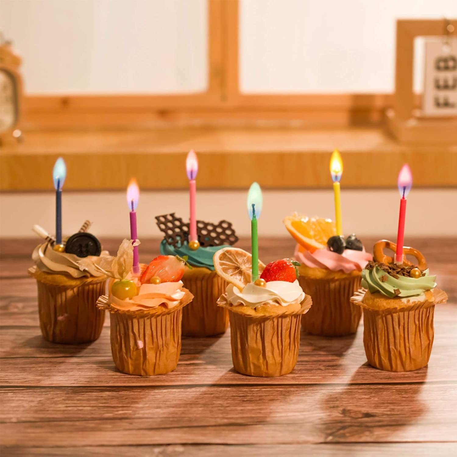 Amazing  Multicolor Happy Birthday Candles and Holders (12 Count),Unscented