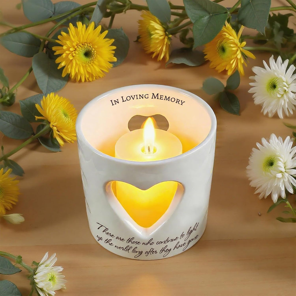 Sympathy Memorial Gifts for Loss of Mom, Dad, or Husband -Ceramic Bereavement Votive Candle Holders Gifts Grief Condolences Gift Funeral Favor in Memory of Loved One (With 10 Tealight Candles)