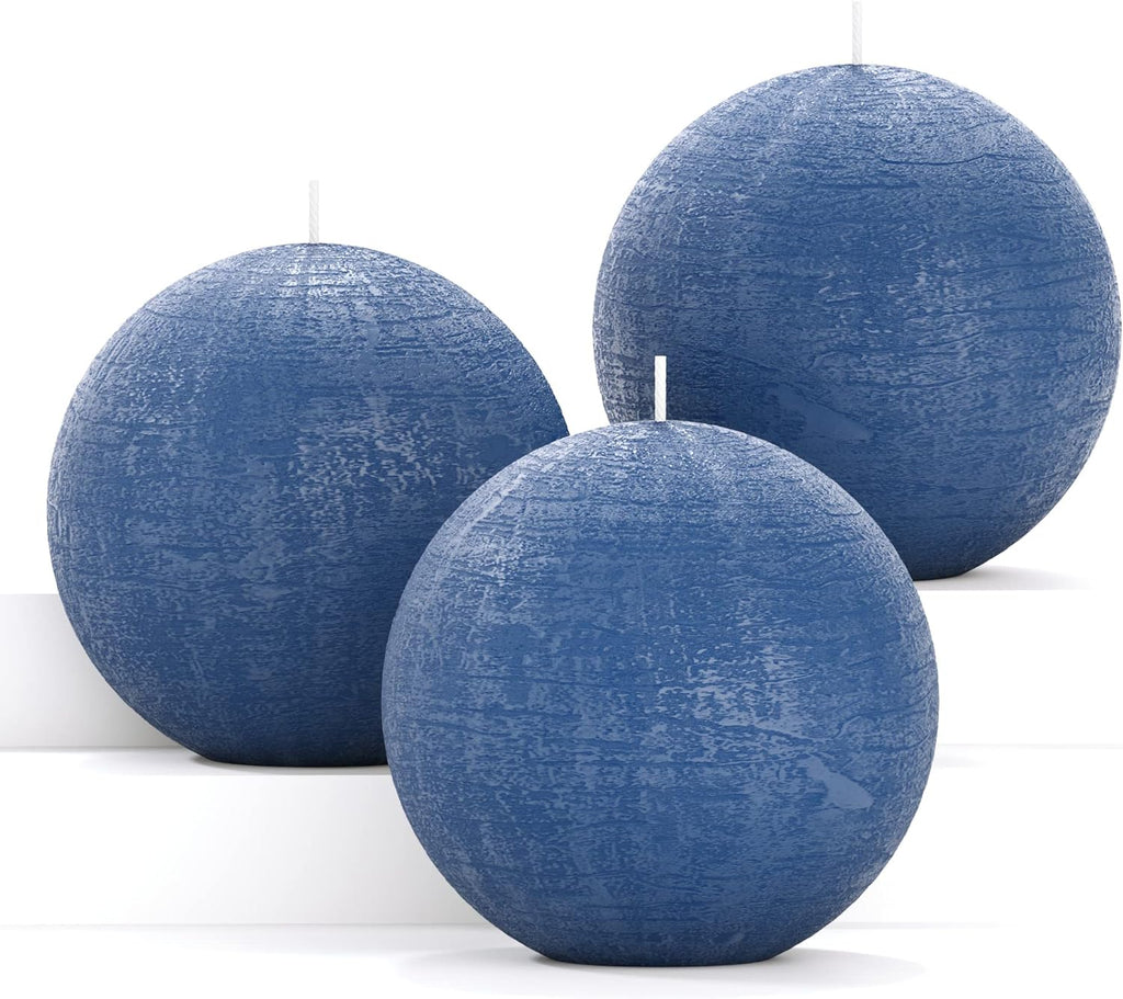 Set of 3 round Candles Ball 3 Inch - Royal Blue Spheres - Perfect as Wedding Decor and as Spheres for Home Decor - Long Burning Unscented Smokeless Dripless Navy Blue Candles