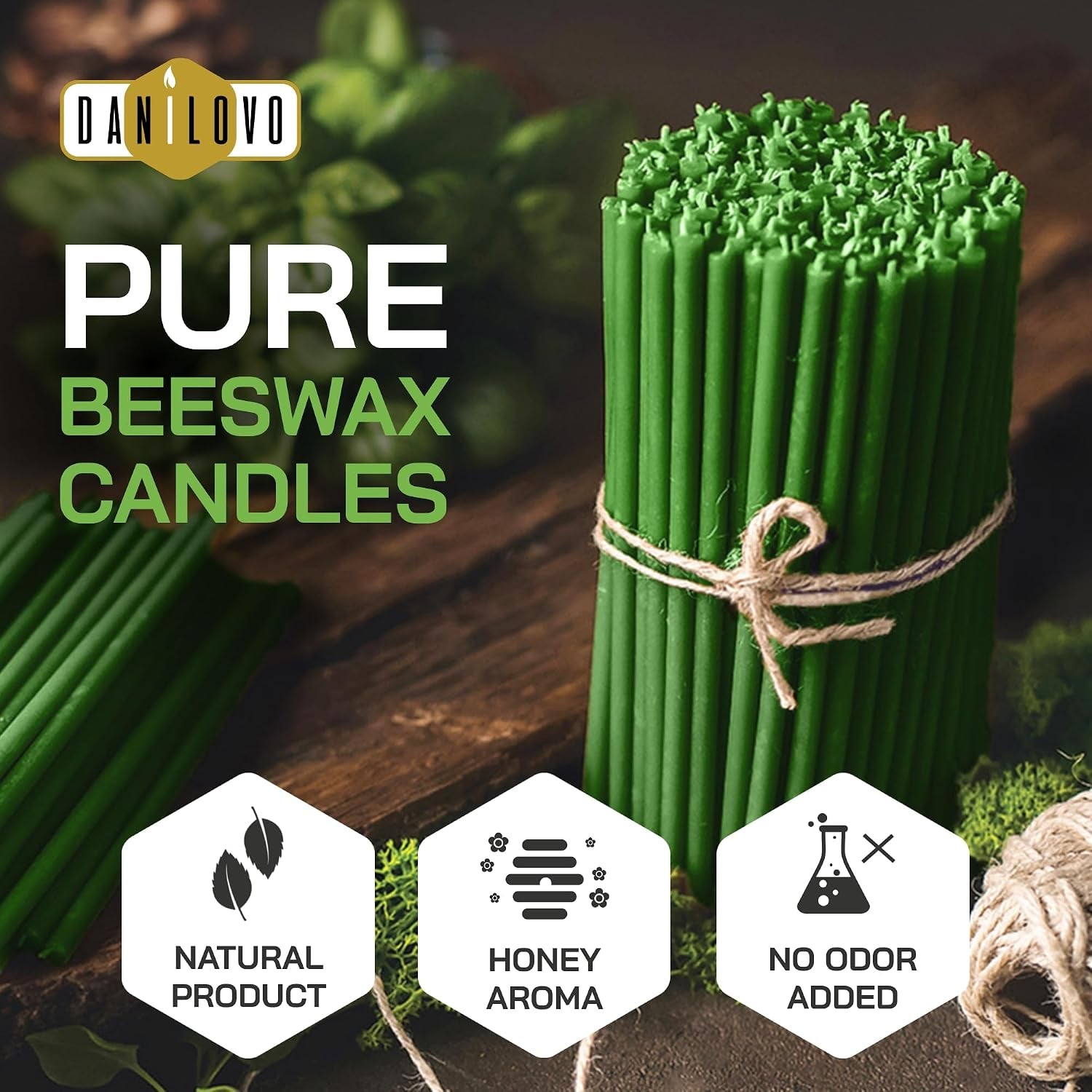 Thin Taper Beeswax Candles - Honey-Scented, Decorative Candles Ideal for Birthday Decoration or Church Prayers - Green Drip Free, Tall & Smokeless Pack of 50 Pcs, 6.4 X 0.22 Inch