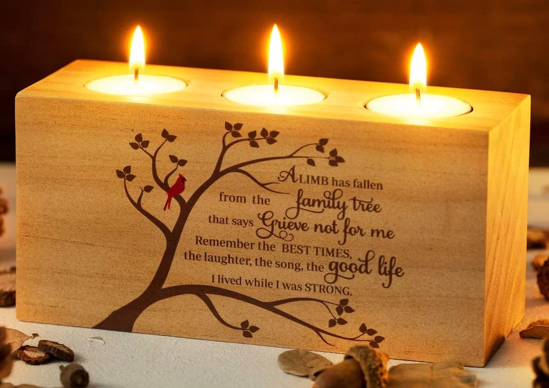 Sympathy Gifts for Loss of Loved One – Memorial Bereavement Gifts Candle Holders – Handcrafted Wooden Keepsake with Poem I Condolence Gift, Bereavement Gifts for Loss of Mother, Father (A Limb)