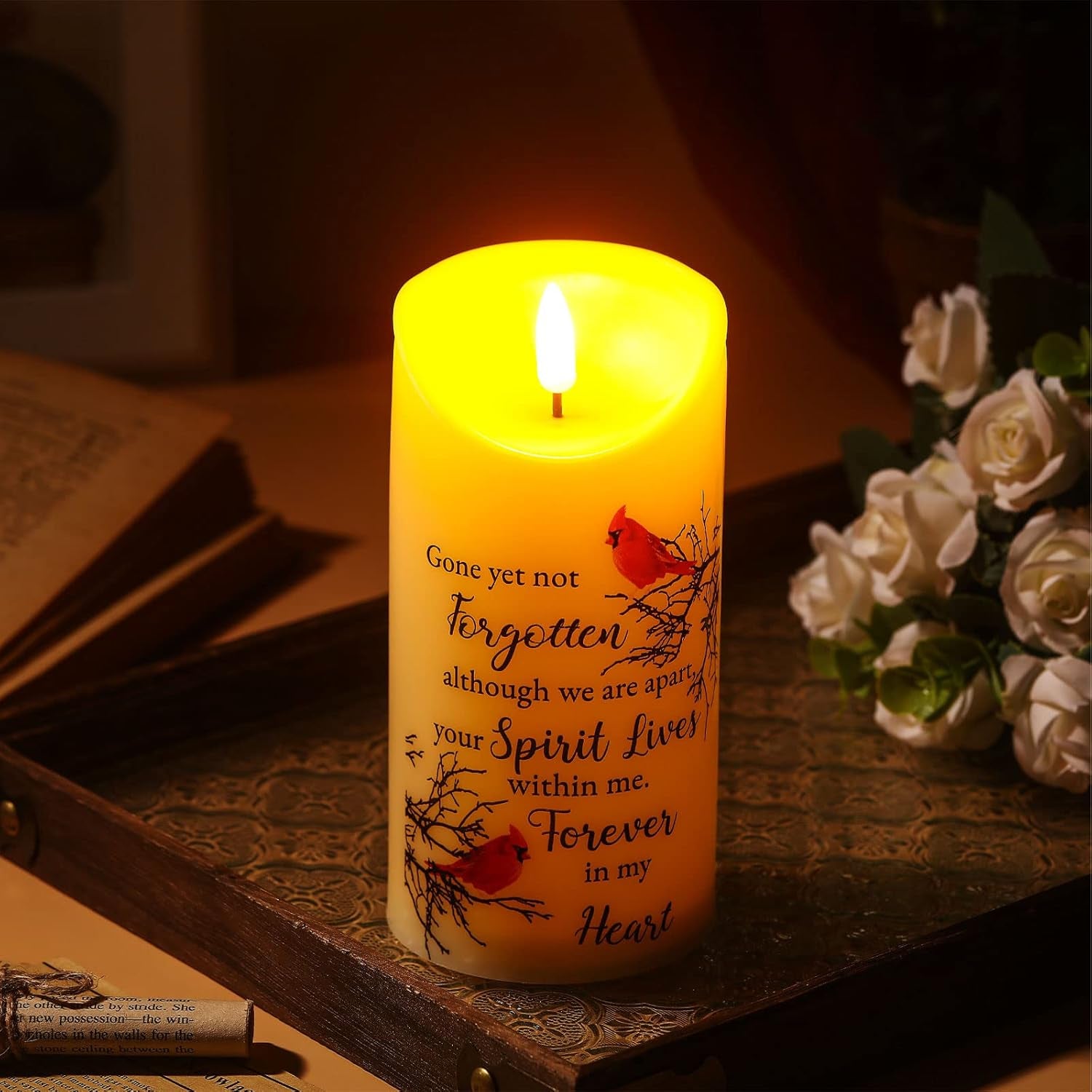 Memorial Candles Sympathy Gifts LED Flameless Cardinal Bereavement Candles for Loss of Loved One Sympathy Cardinal Gifts Battery Candle for Prayers(Bird Style)