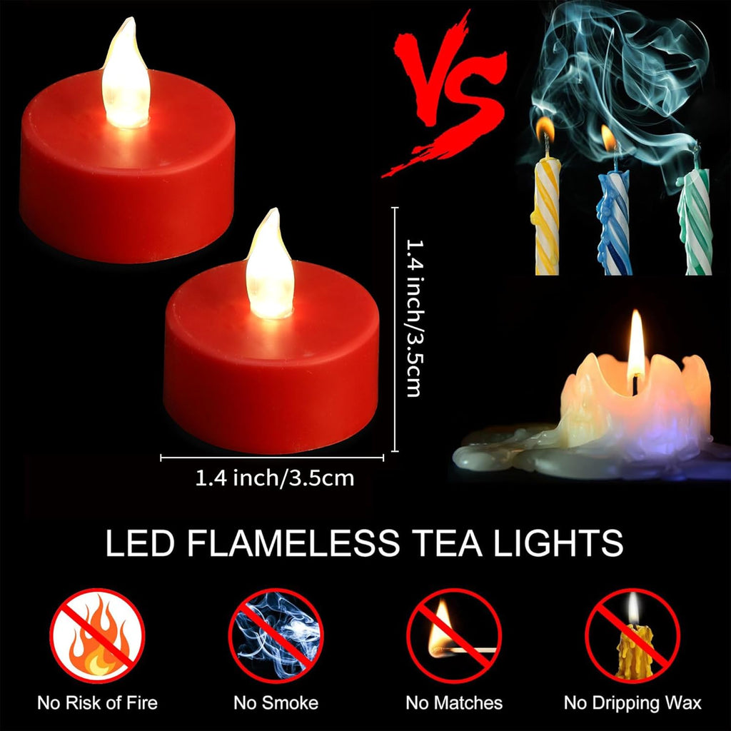 LED Tea Lights Candles- 50PACK Red Flameless Candles Realistic and Bright Flickering Long Lasting 200Hours for Holiday Celebration,Home Decoration