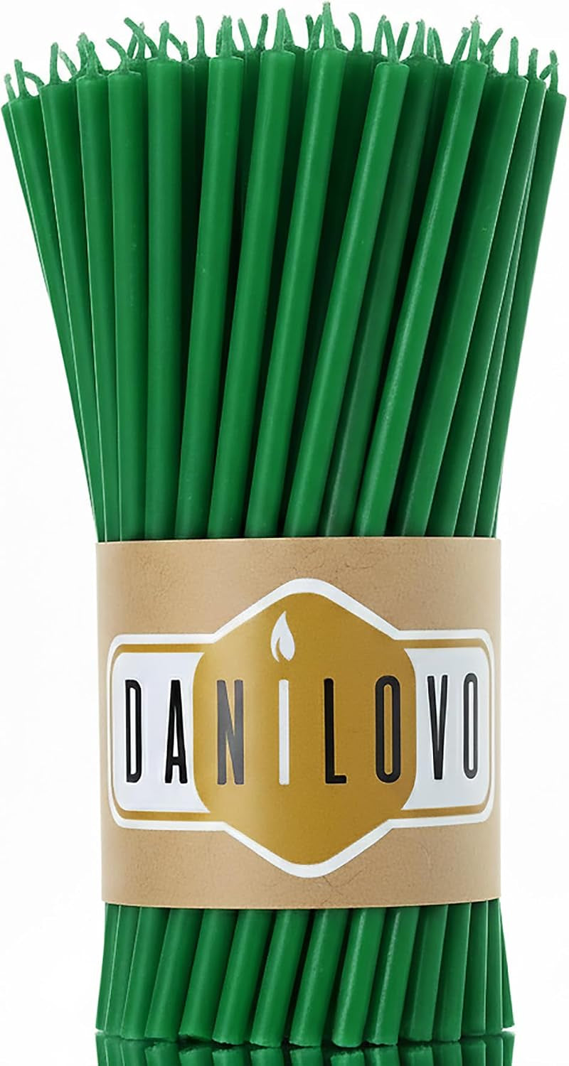 Thin Taper Beeswax Candles - Honey-Scented, Decorative Candles Ideal for Birthday Decoration or Church Prayers - Green Drip Free, Tall & Smokeless Pack of 50 Pcs, 6.4 X 0.22 Inch